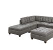 Living Room Furniture Antique Grey Modular Sectional 7pc Set Breathable Leatherette Tufted Couch 2x Corner Wedge 3x Armless Chairs and 2x Ottoman L-Sh