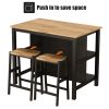 3 PCS Dining Table Set Rustic Retro Breakfast Table Dining Stools RubberWood for 2 with Two Open Shelves for Small Space Kitchen Dining Room (=W691656