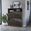 Shoe Rack Dublin, One Open Shelf, Two Extendable Cabinets, Dark Brown Finish