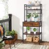 5-Tier Kitchen Bakers Rack with 10 S-Shaped Hooks and 1 drawer ; Industrial Microwave Oven Stand; Free Standing Kitchen Utility Cart Storage Shelf Org