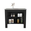 Kitchen Island Dozza, Three Shelves, Black Wengue / Ibiza Marble Finish