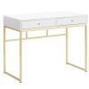 Black / White and Gold Desk;  Wooden Computer Desk with 2 Storage Drawers and Solid Metal Legs;  Simple Study Makeup Vanity Console Table Modern Furni