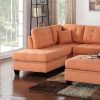 Modern Citrus Color 3pcs Sectional Living Room Furniture Reversible Chaise Sofa And Ottoman Tufted Polyfiber Linen Like Fabric Cushion Couch Pillows