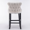 Contemporary Velvet Upholstered Wing-Back Barstools with Button Tufted Decoration and Wooden Legs, and Chrome Nailhead Trim, Leisure Style Bar Chairs,