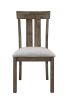 2pc Brown Oak & Gray Fabric Dining Chair Rustic Farmhouse Style Standard Dining Height Upholstered Seat Wooden Furniture