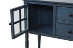 TREXM Sideboard Console Table with Bottom Shelf, Farmhouse Wood/Glass Buffet Storage Cabinet Living Room (Antique Navy)