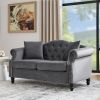 57" Chesterfield Sofa Grey Velvet for Living Room, 2 Seater Sofa Tufted Couch with Rolled Arms and Nailhead for Living Room, Bedroom, Office, Apartmen