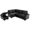 Sleeper Sectional Sofa, L-Shape Corner Couch Sofa-Bed with Storage Ottoman & Hidden Arm Storage & USB Charge for Living Room Apartment, Black