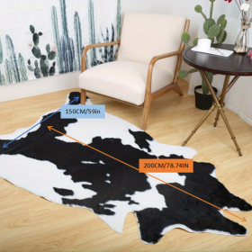 1pc Premium Faux Cowhide Rug 4.9 X 6.6 Feet, Durable And Large Size Cow Print Rugs, Suitable For Bedroom Living Room Western Decor, Faux Fur Animal Co (Color: 2 Colors Black And White, size: 59.06*78.74inch)