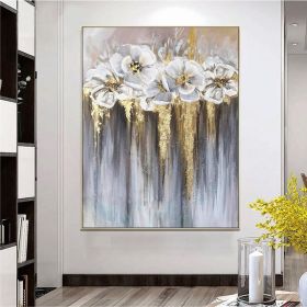 Foil golden flowers hand painted oil painting on canvas abstract large painting wall picture for home office decor (size: 70x140cm)