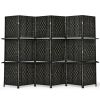 6 Panel Folding Weave Fiber Room Divider with 2 Display Shelves