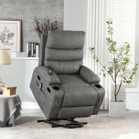 21"seat width,large size Electric Power Lift Recliner Chair Sofa for Elderly, 8 point vibration Massage and lumber heat, Remote Control, Side Pockets (Color: Gray)