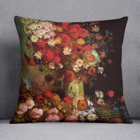 Vase with Poppies Cornflowers Peonies and Chrysanthemums by Van Gogh Cushion (Insert: With Insert, size: 20" X 20")