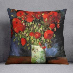 Vase with Red Poppies by Van Gogh Cushion (Insert: With Insert, size: 14" X 14")