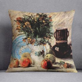 Vase with Flowers Coffeepot and Fruit by Van Gogh Cushion (Insert: With Insert, size: 16" X 16")