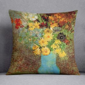 Vase with Daisies and Anemones by Van Gogh Cushion (Insert: Without Insert, size: 20" X 20")