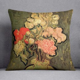 Still Life Vase with Rose-Mallows by Van Gogh Cushion (Insert: With Insert, size: 16" X 16")