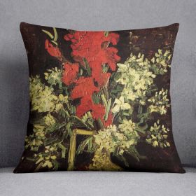 Vase with Gladioli and Carnations by Van Gogh Cushion (Insert: With Insert, size: 14" X 14")