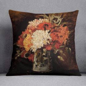 Vase with Carnations by Van Gogh Cushion (Insert: Without Insert, size: 18" X 18")