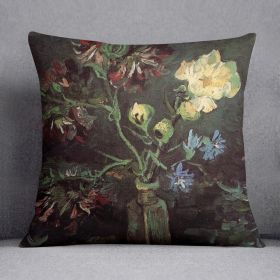 Vase with Myosotis and Peonies by Van Gogh Cushion (Insert: With Insert, size: 18" X 18")