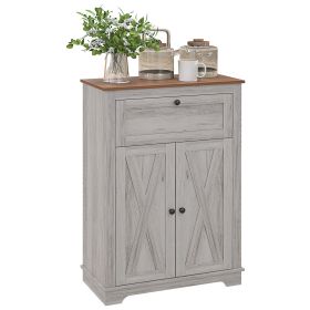 HOMCOM Farmhouse Barn Door Accent Cabinet, Kitchen Sideboard Storage Cabinet with Double Doors, Drawer, and Adjustable Shelf for Bedroom, Living Room (Color: as Pic)