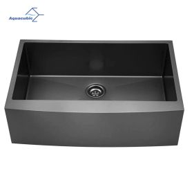 American Farmhouse Sink Gunmetal Black Surface/Stainless Steel Surface Kitchen Sink ;  Apron Front Kitchen Handmade Sink with Drain (Thickness: 16 Gauge, size: Gunmetal Black)