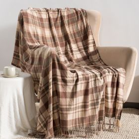 VERAMUSE Chenille Throw Blanket for Couch Lightweight Throws for Bed and Sofa (Color: Camel Plaid, size: 50" x 60")