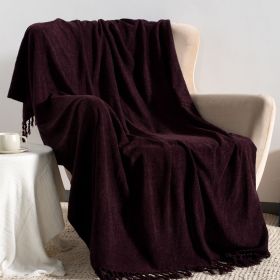 VERAMUSE Chenille Throw Blanket for Couch Lightweight Throws for Bed and Sofa (Color: Purple, size: 55" x 75")