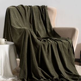 VERAMUSE Chenille Throw Blanket for Couch Lightweight Throws for Bed and Sofa (Color: Dark Green, size: 55" x 75")