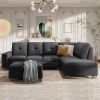 Reversible Sectional Sofa Space Saving with Storage Ottoman Rivet Ornament L-shape Couch for Large Space Dorm Apartment