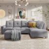 Reversible Sectional Sofa Space Saving with Storage Ottoman Rivet Ornament L-shape Couch for Large Space Dorm Apartment