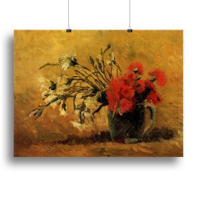 Vase with Red and White Carnations on Yellow Background by Van Gogh Canvas Print or Poster (Type: Standard Framed Canvas Print, size: 24" x 16" / 60cm x 40cm (approx))