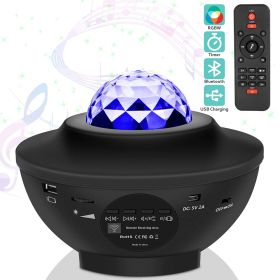 USB LED Star Night Light Music Starry Water Wave LED Projector Light Bluetooth Projector Sound-Activated Projector Light Decor (Color: Black)