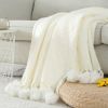 VERAMUSE Pom Pom Throw Blanket for Couch 50"X60" Farmhouse Blankets for Bed and Sofa