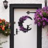 Curved Moon Cat Wreath Door Hanging Creative Halloween Simulation Plant Rattan Circle Home Decor Wall Hanging