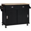 Kitchen Cart with Rubber wood Drop-Leaf Countertop, Concealed sliding barn door adjustable height,Kitchen Island on 4 Wheels with Storage Cabinet and