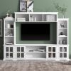 ON-TREND Minimalism Style Entertainment Wall Unit with Bridge, Modern TV Console Table for TVs Up to 70", Multifunctional TV Stand with Tempered Glass